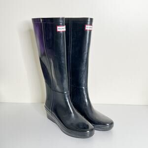 Hunter Arolla Wedge Tall Rain Boots Wellies Glossy Black Womens UK 6 US 8